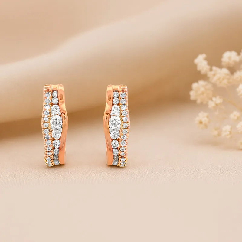 18K Gold Diamond Huggies Earrings - 0.6 inch