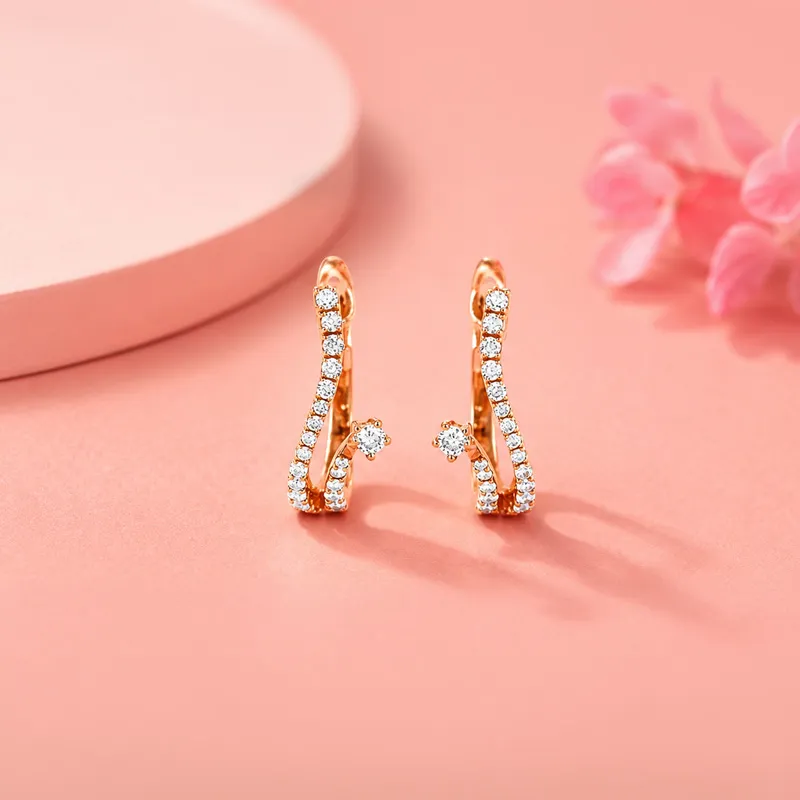 Delicate Gold Diamond Huggies Earrings - 0.6 inch