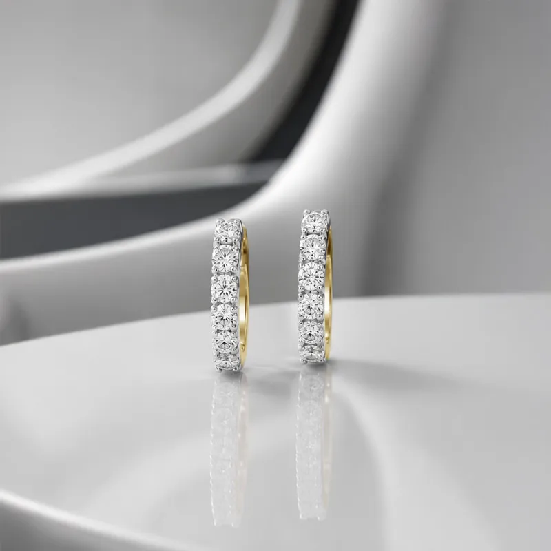 18K Yellow  Gold Diamond Huggies Earrings
