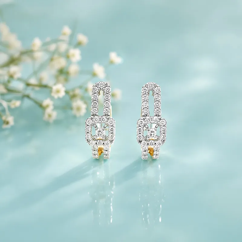 18K Gold Diamond Huggie  Earrings 0.60 inch
