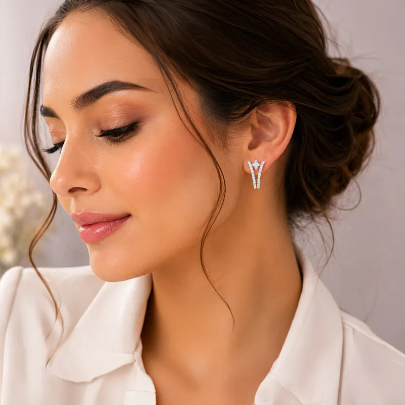 18K Gold Diamond Huggies Earrings - 0.7 inch