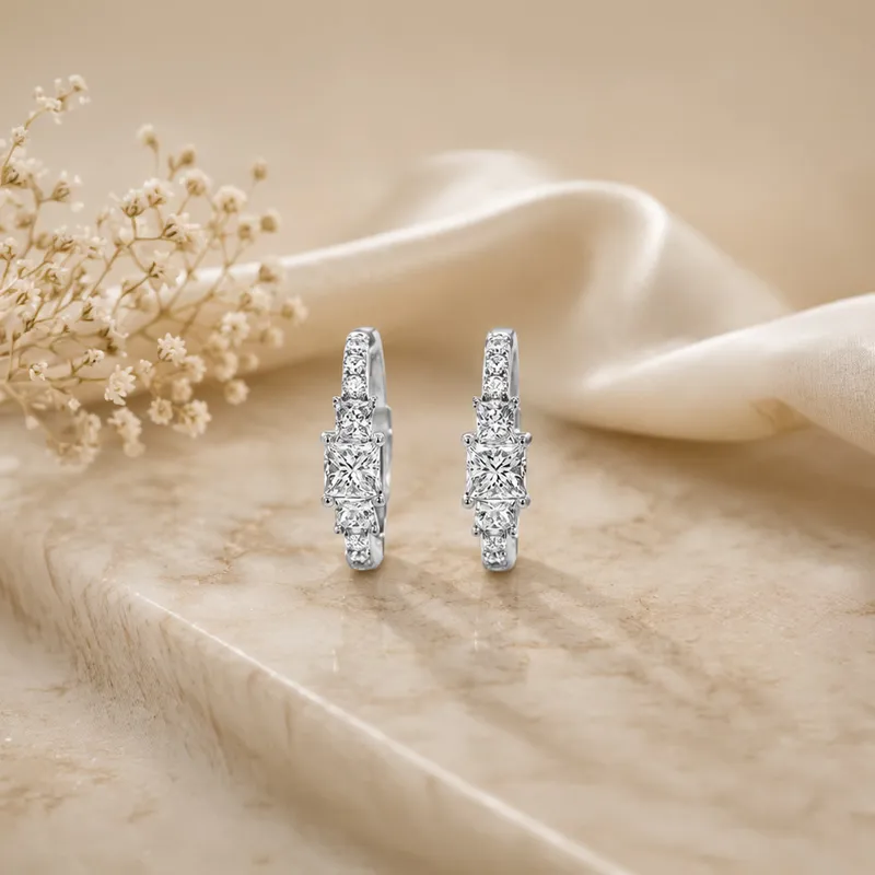 18K White Gold Diamond Huggies Earrings