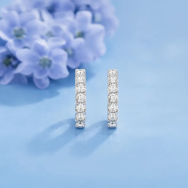 18K Gold Diamond Huggie Earrings - 0.6 inch