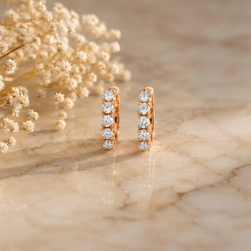 18K Gold Diamond Huggies Earrings - 0.5 inch