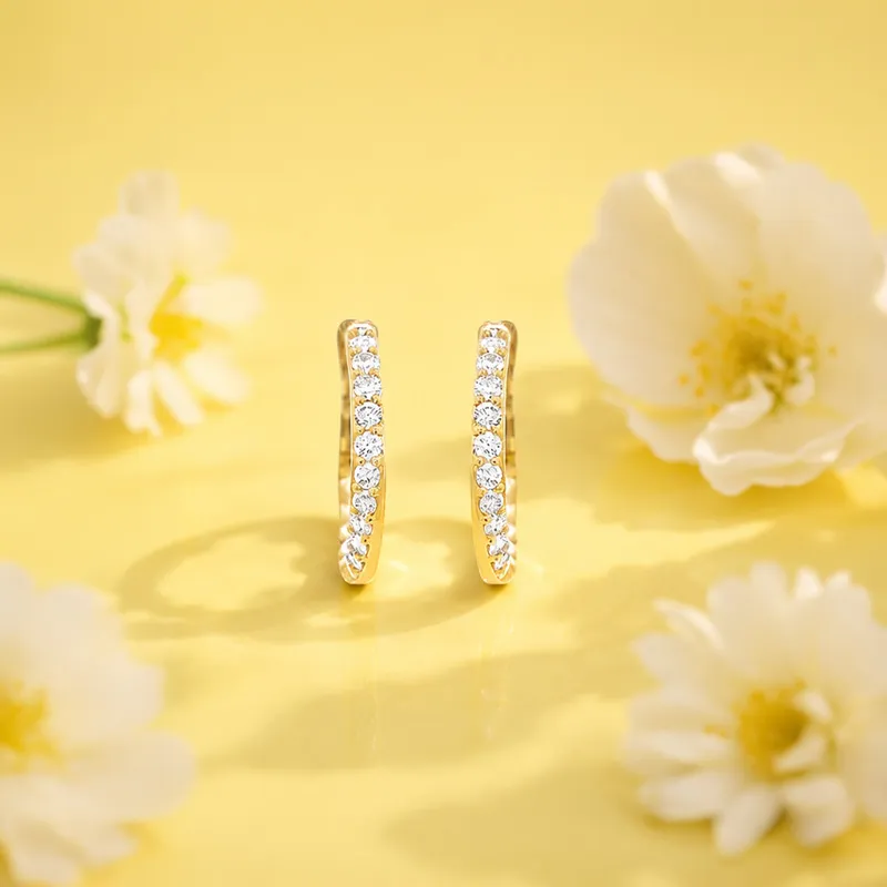 18K Gold Diamond Huggies Earrings