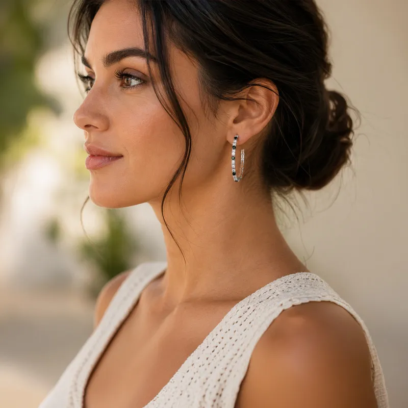 18K Gold Diamond Hoop Earrings