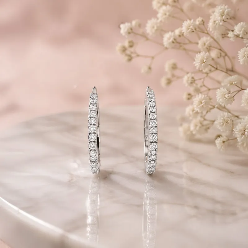 18K Gold Diamond Hoop Earrings