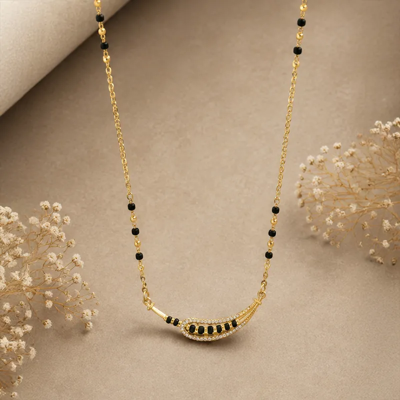Ornate 18K Yellow Gold Diamond Mangalsutra Necklace for Everyday Wear