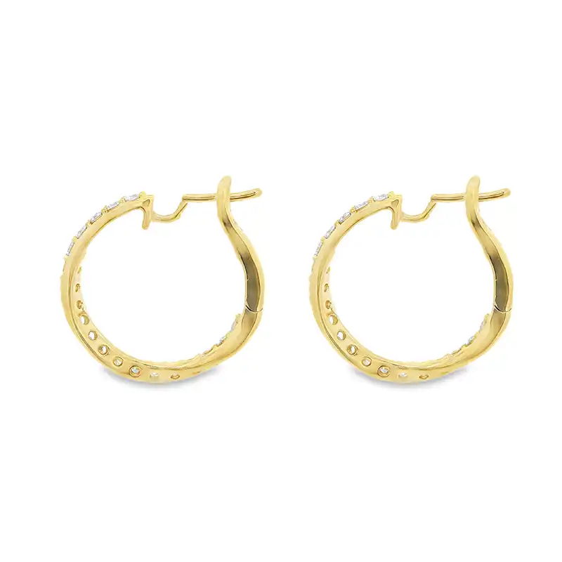 18K Gold Diamond Huggies Earrings