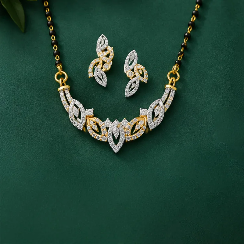 Leafy Gold Diamond Necklace and matching Earrings Set for Everyday Sparkle