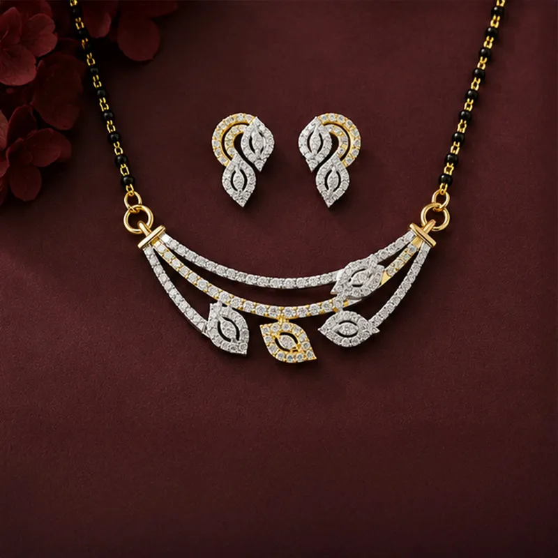Contemprorary 18K Gold Diamond Mangalsutra Necklace with earrings for Everyday Sophistication