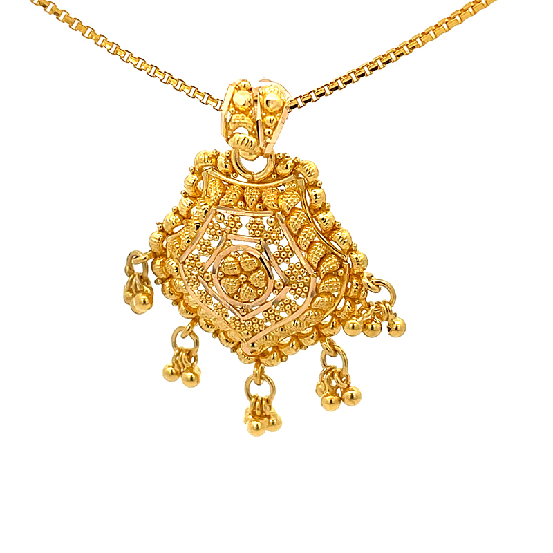 22K Yellow Gold Beaded Pendants | Rectangle, Patterned Pendants