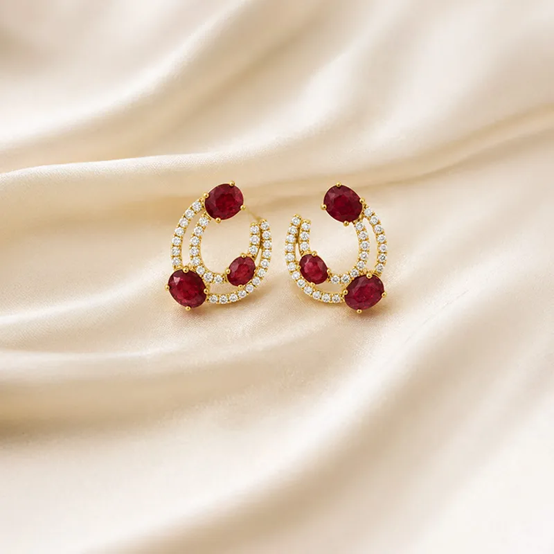 18K Gold Diamond and Ruby Earrings