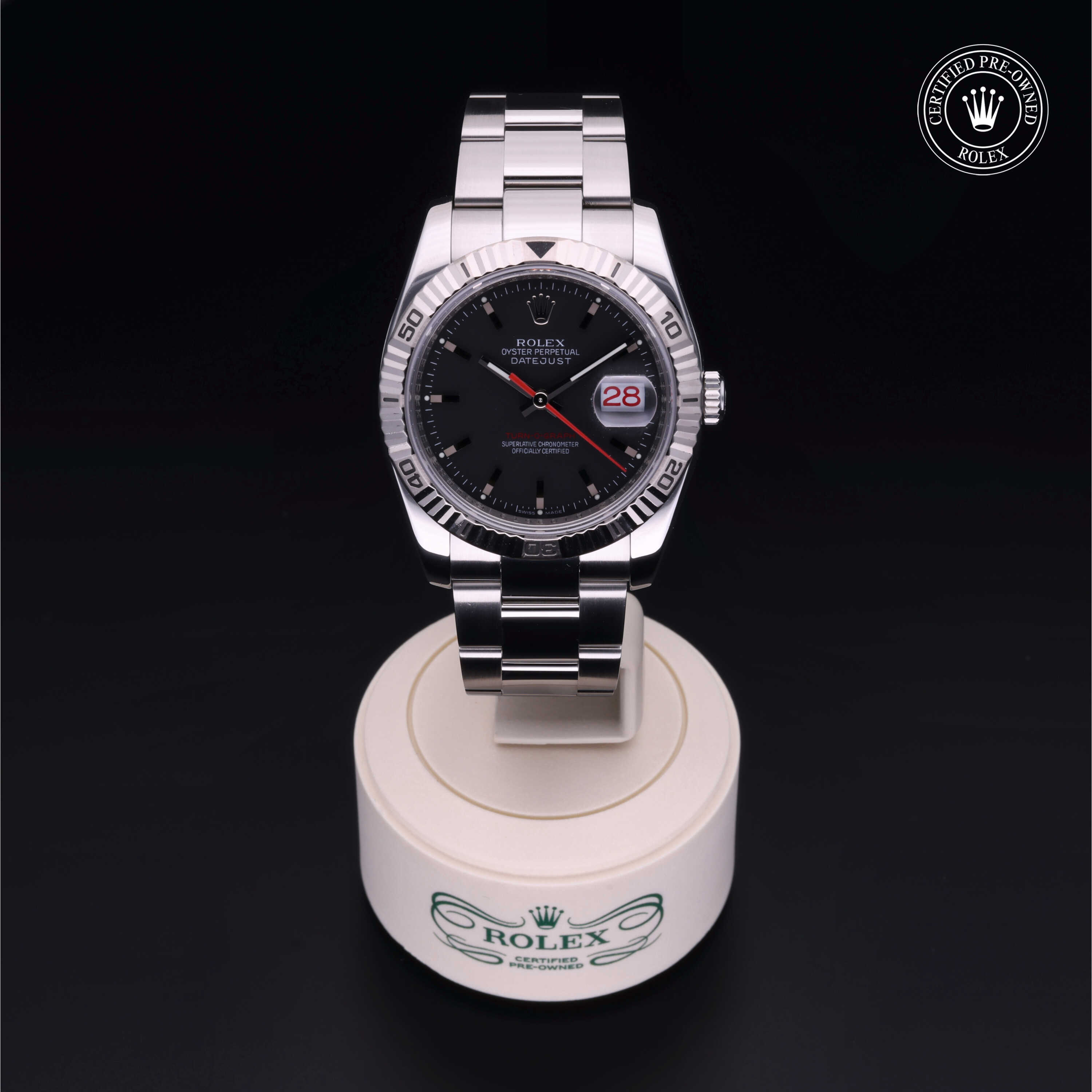 Rolex Certified Pre Owned Oyster Perpetual Datejust Turn O Graph 36mm in Oystersteel and white gold M116264 0011 Bhindi Jewelers
