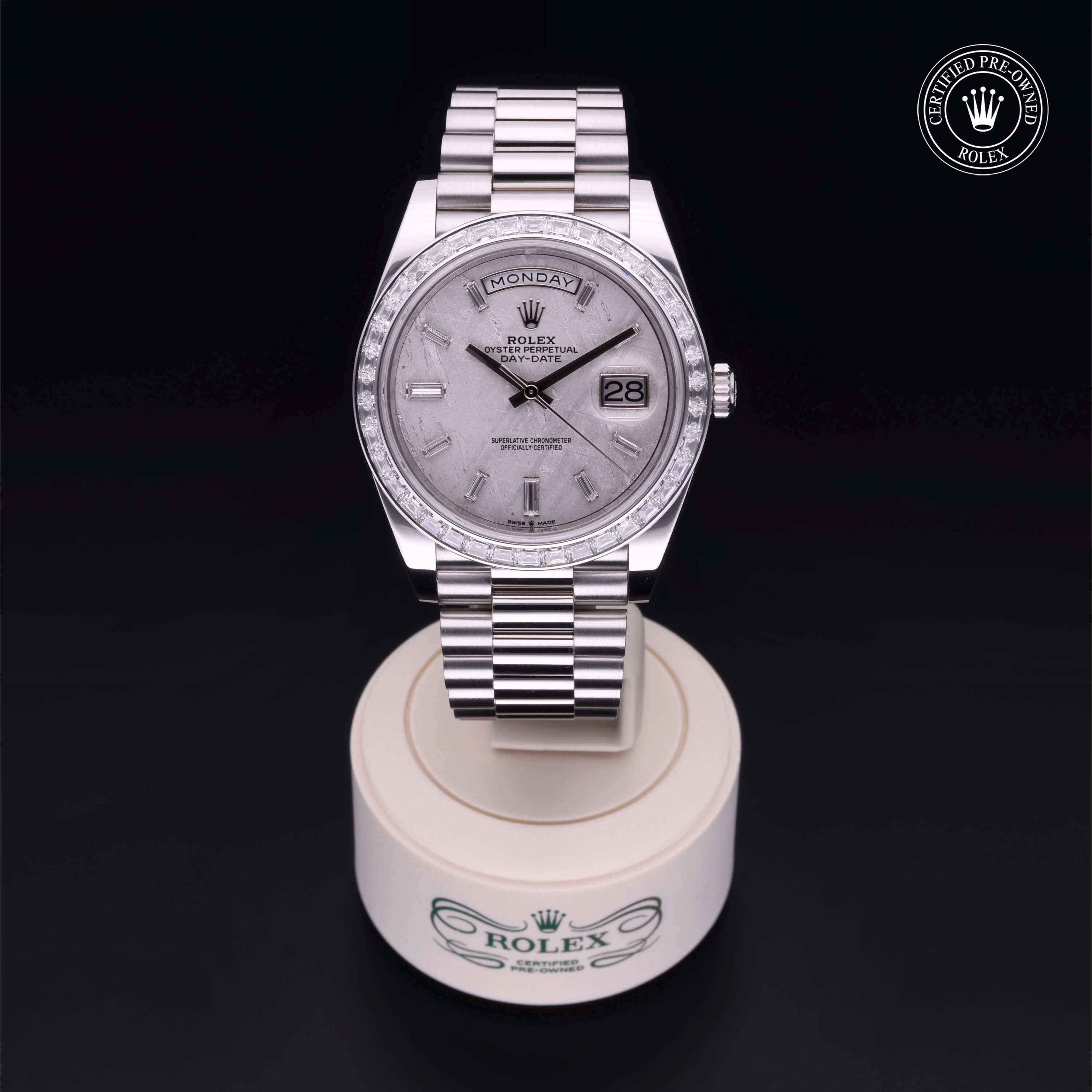 Rolex Certified Pre Owned Oyster Perpetual Day Date 40 40mm in Platinum M228396TBR 0027 Bhindi Jewelers
